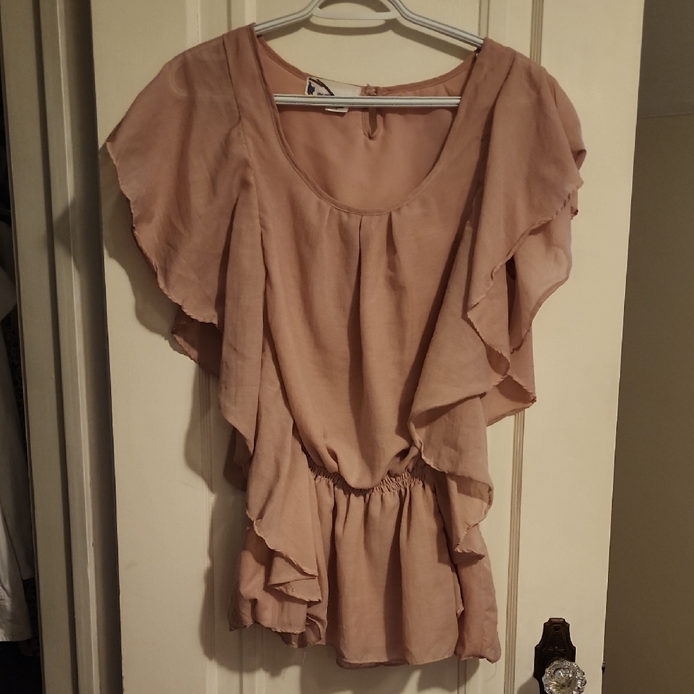 Imaginary Voyage Blush Flutter Sleeve Blouse